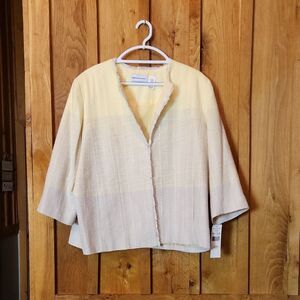 NEW Alfred Dunner Pale Yellow & Cream Tweed 3/4 Sleeve Preppy Blazer, Size 20